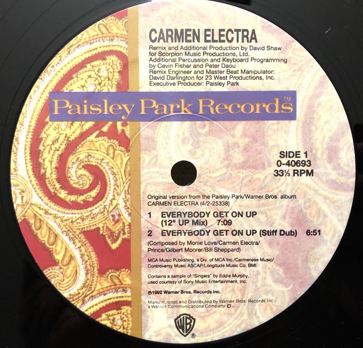 レア 1992 Carmen Electra / Everybody Get On Up カルメン エレクトラ Original US 12 Paisley Park Warner シュリンク ステッカーの画像3