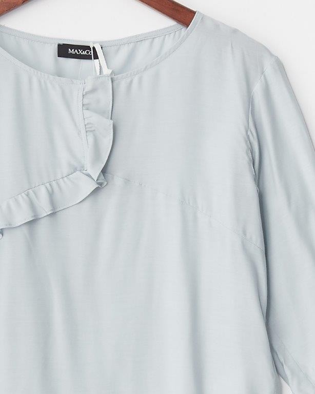 新品☆MAX&CO.フリルブラウス36ブルーグレーPAESTUM Shirtマックス