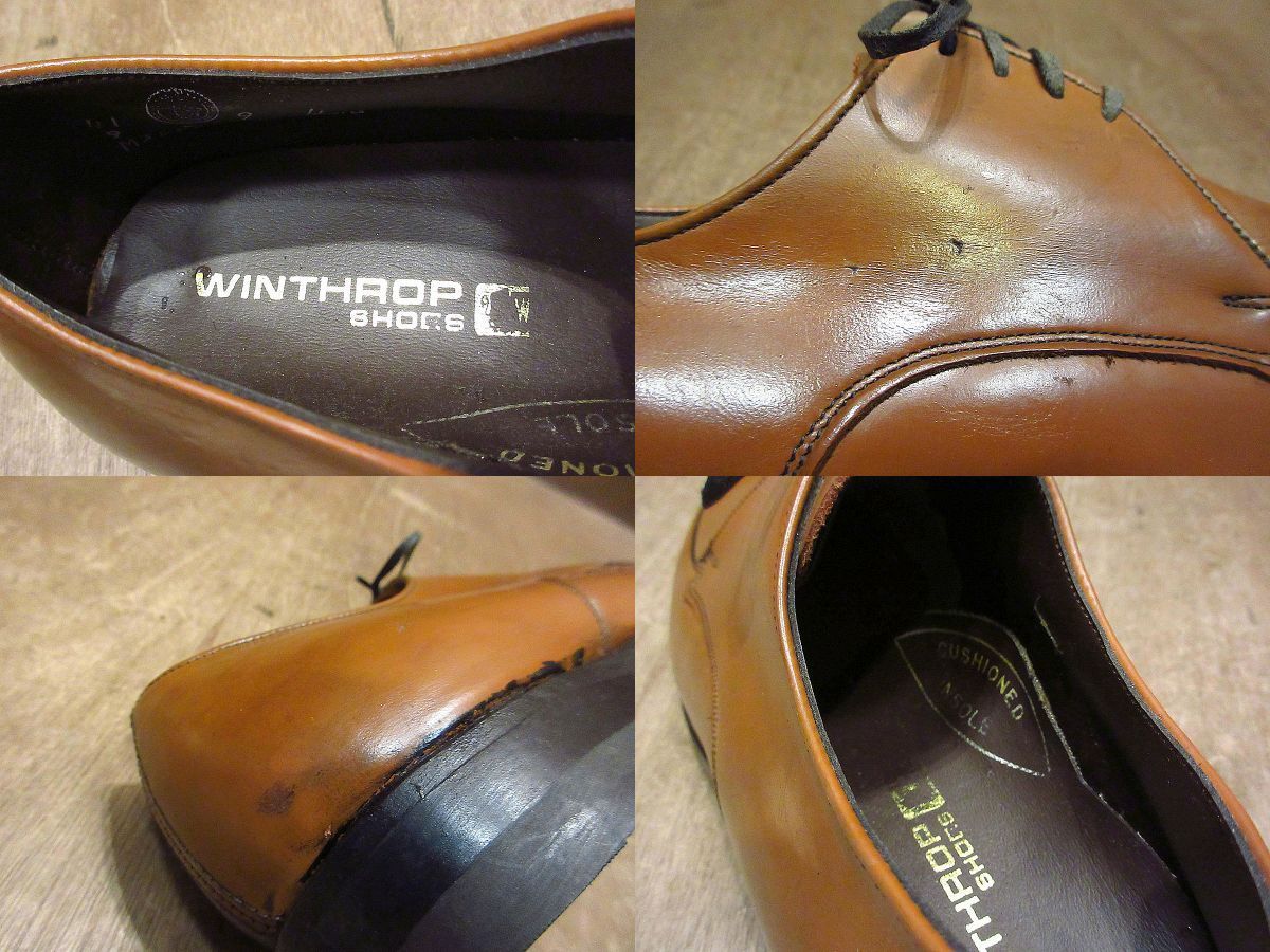 ビンテージ70's●DEADSTOCK WINTHROP Uチップシューズ茶9 E/C●210405n6-m-dshs-275cm 1970sデッドストック革靴ドレスシューズ_画像10