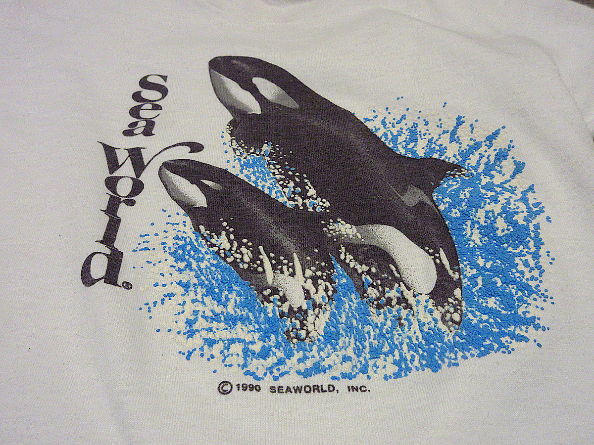 ビンテージ●Sea WorldキッズイルカプリントTシャツ白size 14-16●210430n9-k-tshシーワールド動物子供服USA製トップスホワイト_画像5