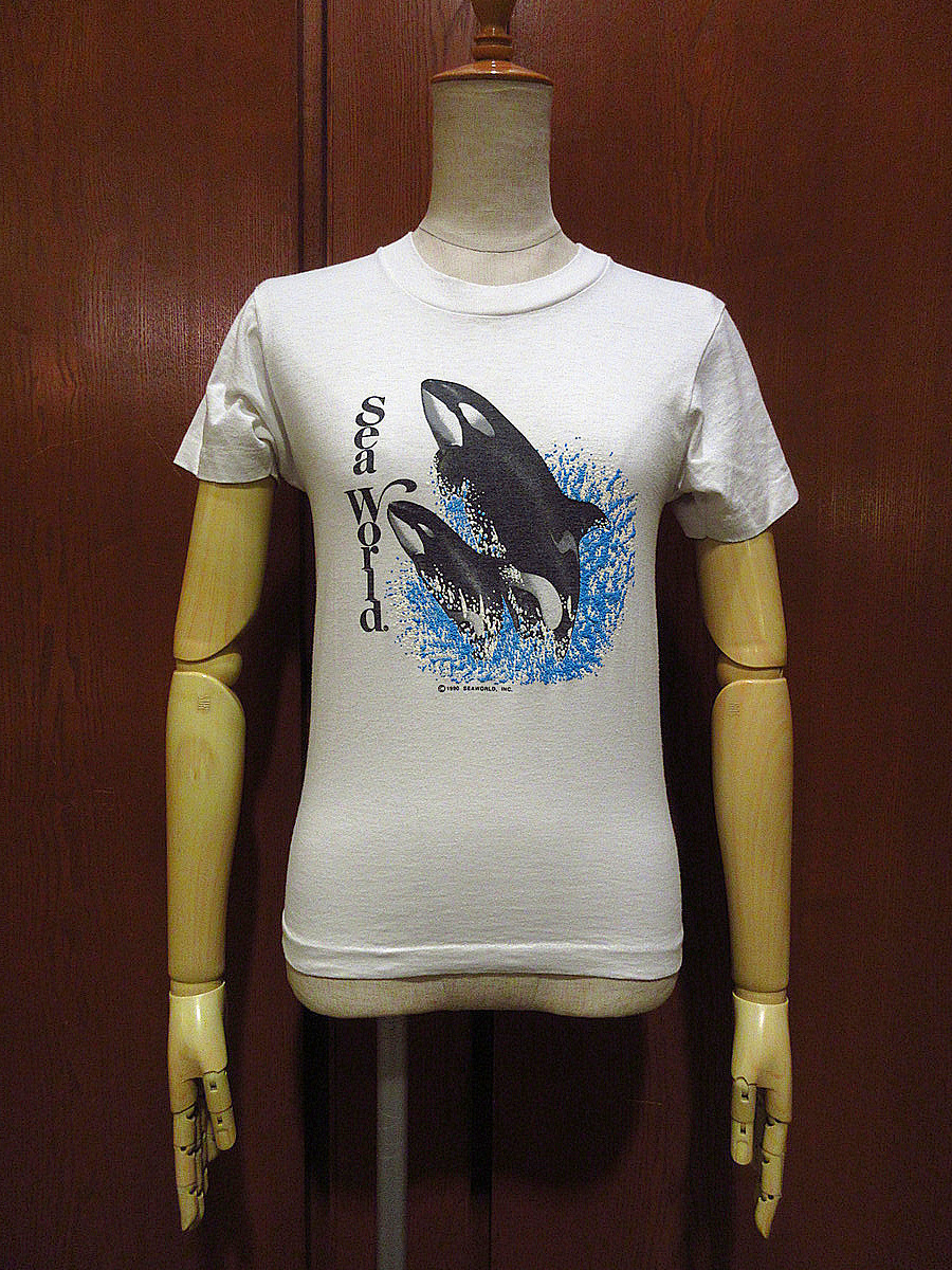 ビンテージ●Sea WorldキッズイルカプリントTシャツ白size 14-16●210430n9-k-tshシーワールド動物子供服USA製トップスホワイト_画像1