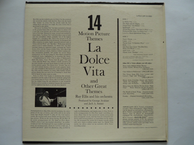 ◎★ムード /映画音楽■レイ・エリス/ RAY ELLIS■LA DOLCE VITA AND OTHER GREAT MOTION PICTURE THEMES_画像2