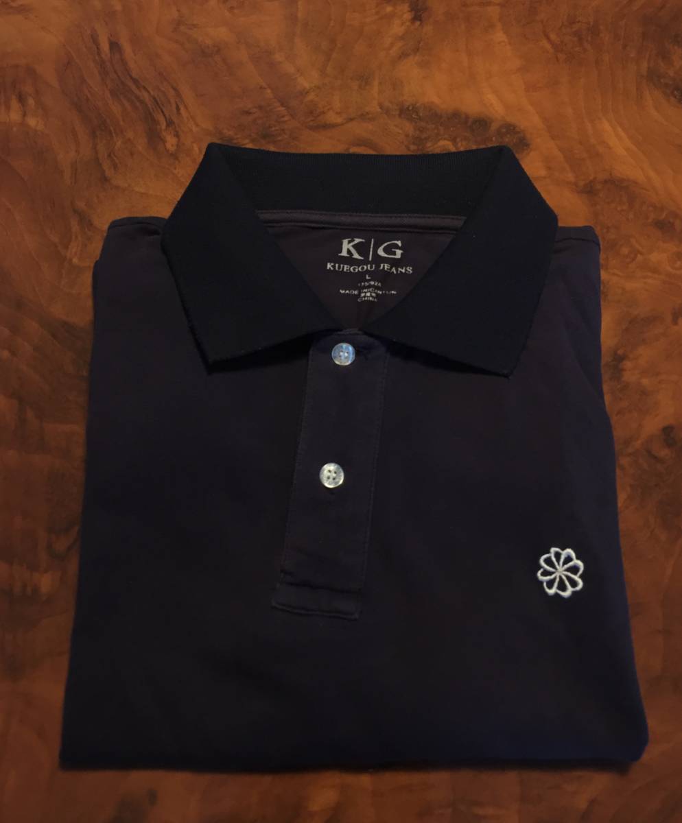 KUEGOU・鹿の子メンズポロシャツ・紺色・半袖・送料230円_画像1