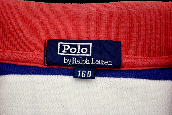 Y-1132★送料無料★Polo by Ralph Lauren ポロ ラルフローレン★正規品 ポニー刺繍 ボーダー ライン 鹿の子 半袖ポロシャツ 160cm_画像3