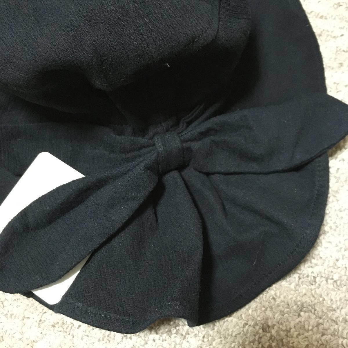 新品 リボンハット。ブラック・黒。折り畳んで仕舞えます。布製。タグ付き。1点350円、2点700円。