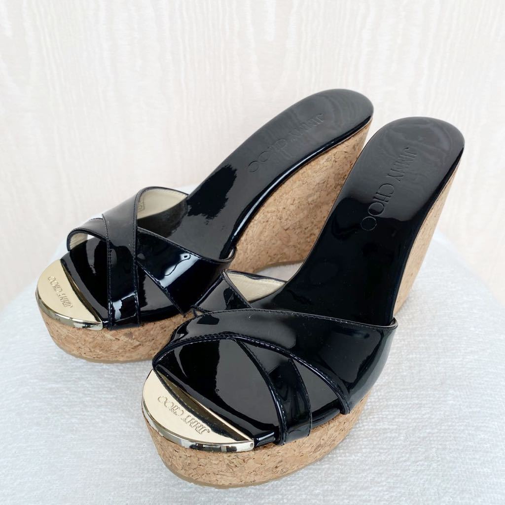 未使用品 JIMMY CHOO レディース ウエッジソール サンダル ブラック 34