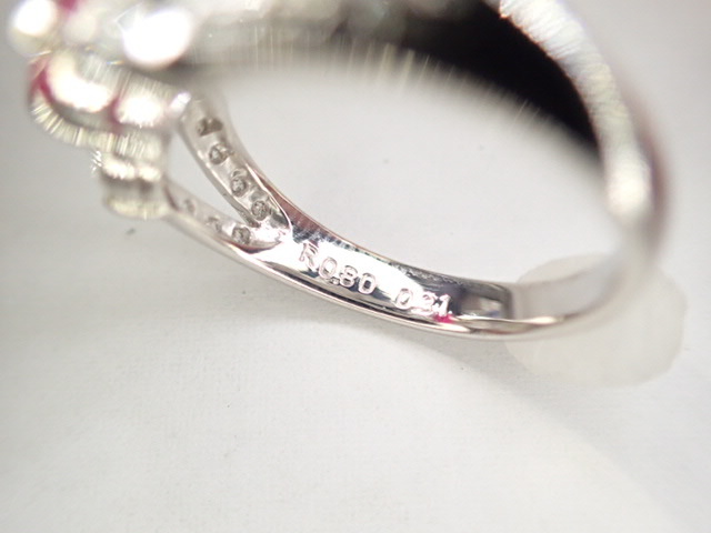 美品 Pt900 ルビー0.80ct ダイヤ計0.31ct デザイン リング 指輪 | www