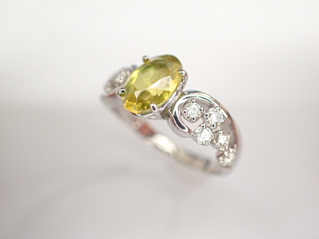 有名人芸能人】 希少石 スフェーン 1.46ct ダイヤ K18WG ダイヤモンド