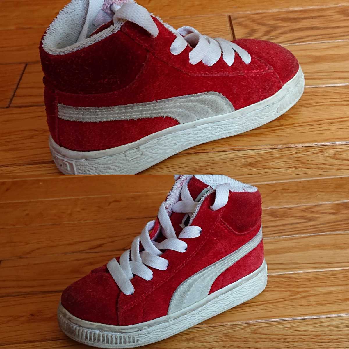 PUMA プーマ SUEDE Hi スウェード ハイ レッド×ホワイト kids JP 15.0 1990年代 美品_画像8