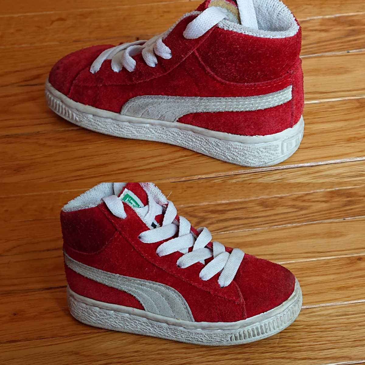 PUMA プーマ SUEDE Hi スウェード ハイ レッド×ホワイト kids JP 15.0 1990年代 美品_画像7