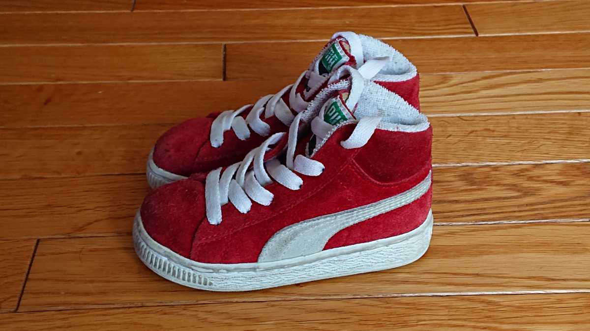 PUMA プーマ SUEDE Hi スウェード ハイ レッド×ホワイト kids JP 15.0 1990年代 美品_画像1