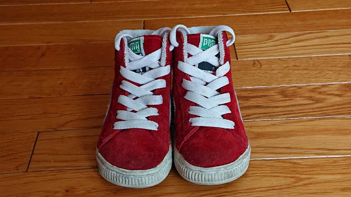 PUMA プーマ SUEDE Hi スウェード ハイ レッド×ホワイト kids JP 15.0 1990年代 美品_画像2