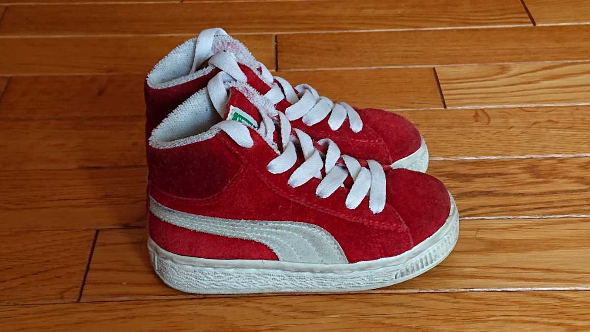 PUMA プーマ SUEDE Hi スウェード ハイ レッド×ホワイト kids JP 15.0 1990年代 美品_画像3