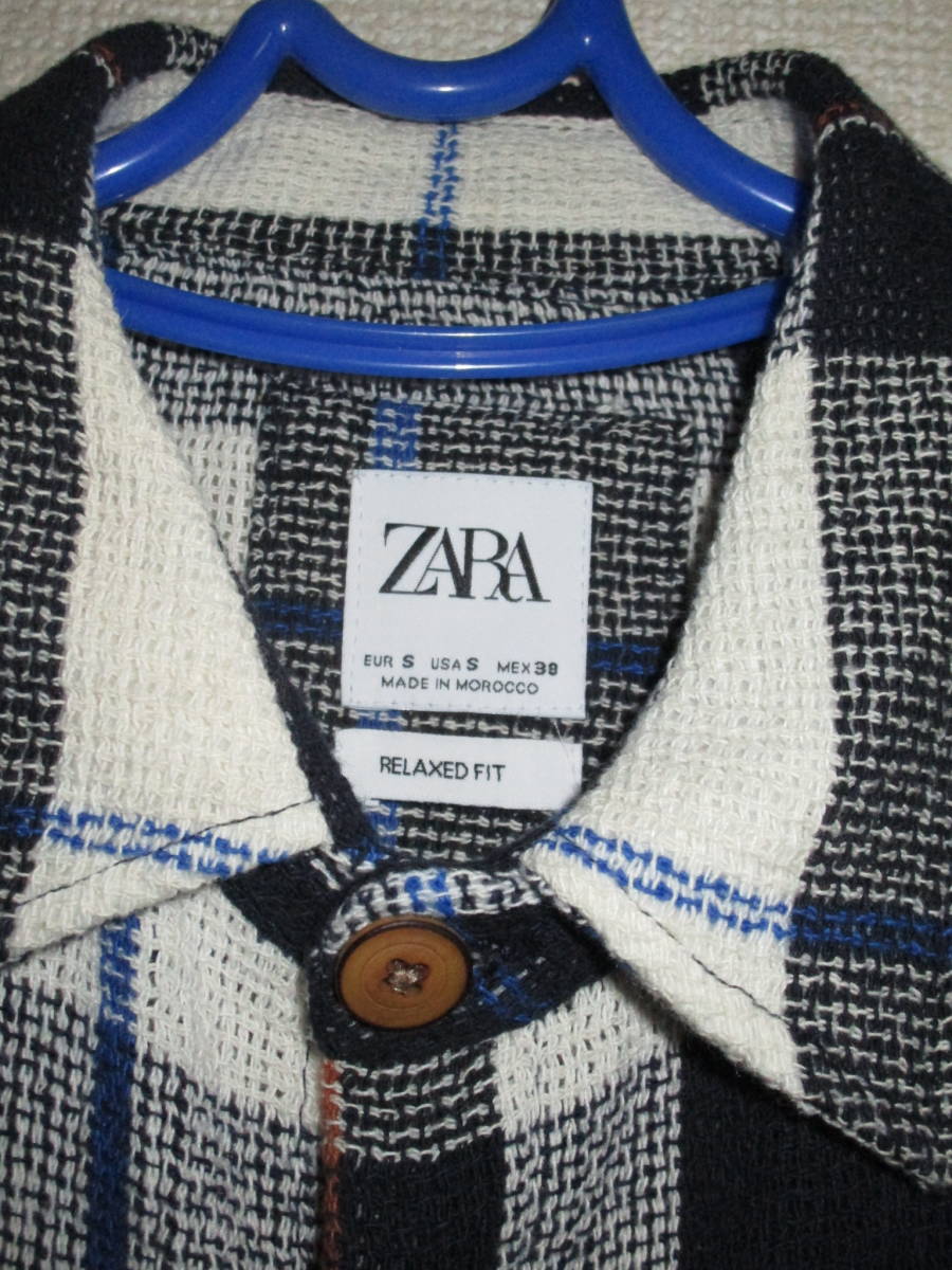 ZARA 　メンズ　テクスチャー素材　チェック柄　シャツ　ジャケット　Sサイズ（USAサイズ）　春夏シャツ　ザラマン_画像3