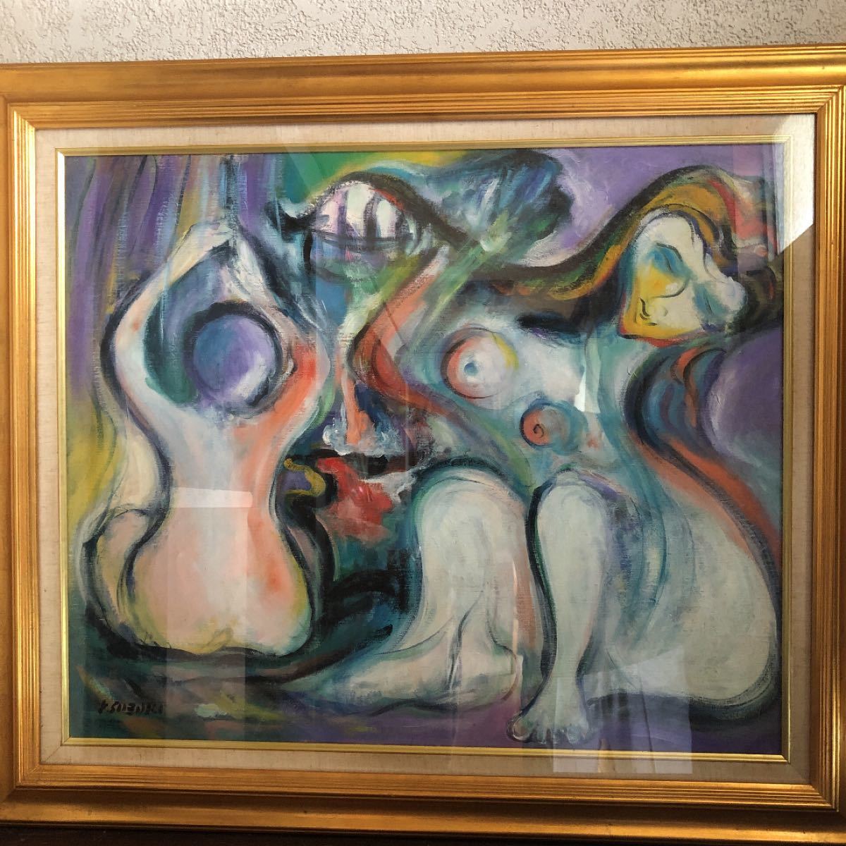 鈴木 康雄 油絵 (親子の入浴)絵のサイズ727×606mm相場価格240万円 油彩