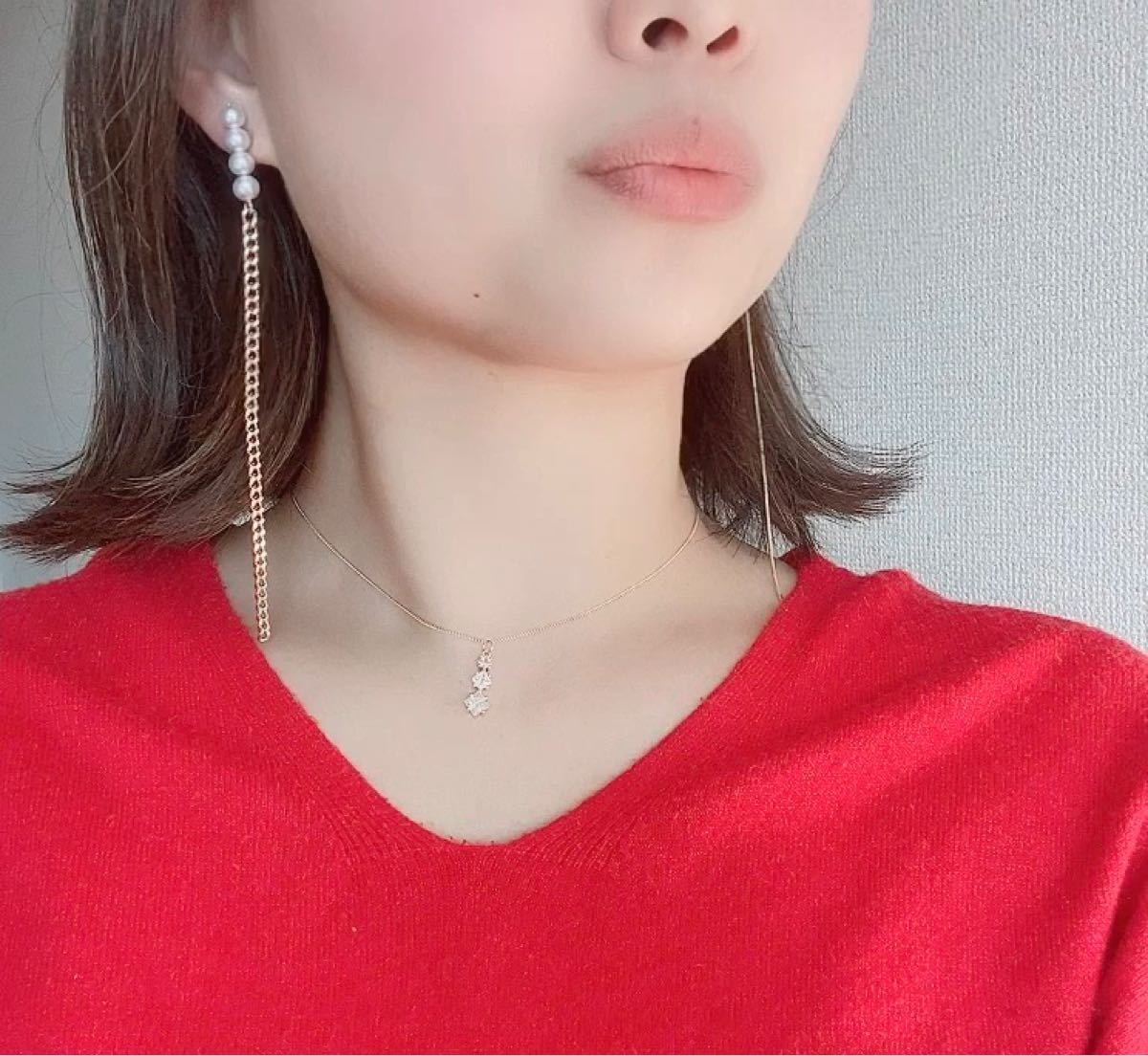 【SALE】大人気!!コットンパール×アシンメトリーチェーンピアス/イヤリング