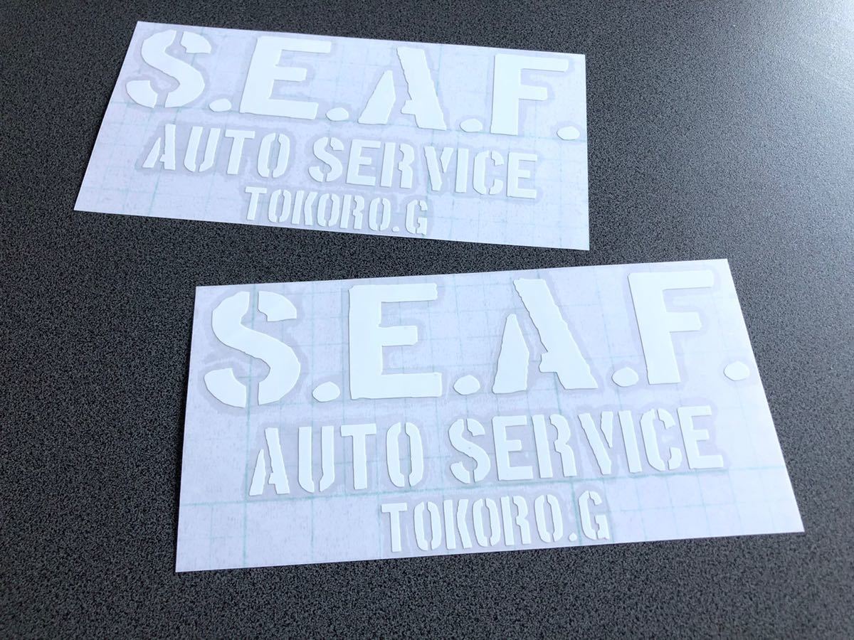 送料無料♪ S.E.A.F. TOKORO ステンシル ステッカー 2枚セット 白色 US アメ車 旧車 トラック 世田谷ベース ハーレー カブ_画像1