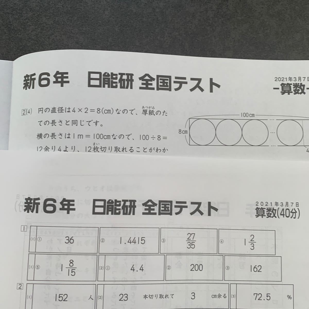 日能研 全国テスト 新6年 2021 3 7実施 【回答用紙なし】問題 日能研 全国テスト 新6年 2021 3 7実施 【回答用紙なし】問題
