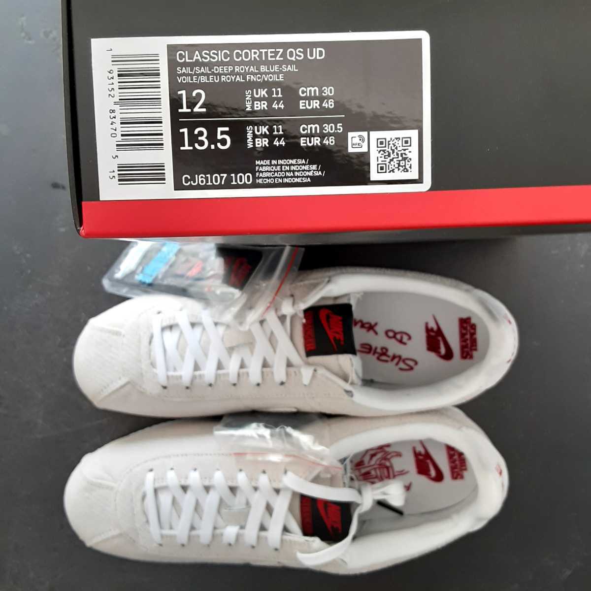 送料無料 30cm NIKE CLASSIC CORTEZ QS UD STRANGER THINGS WHITE