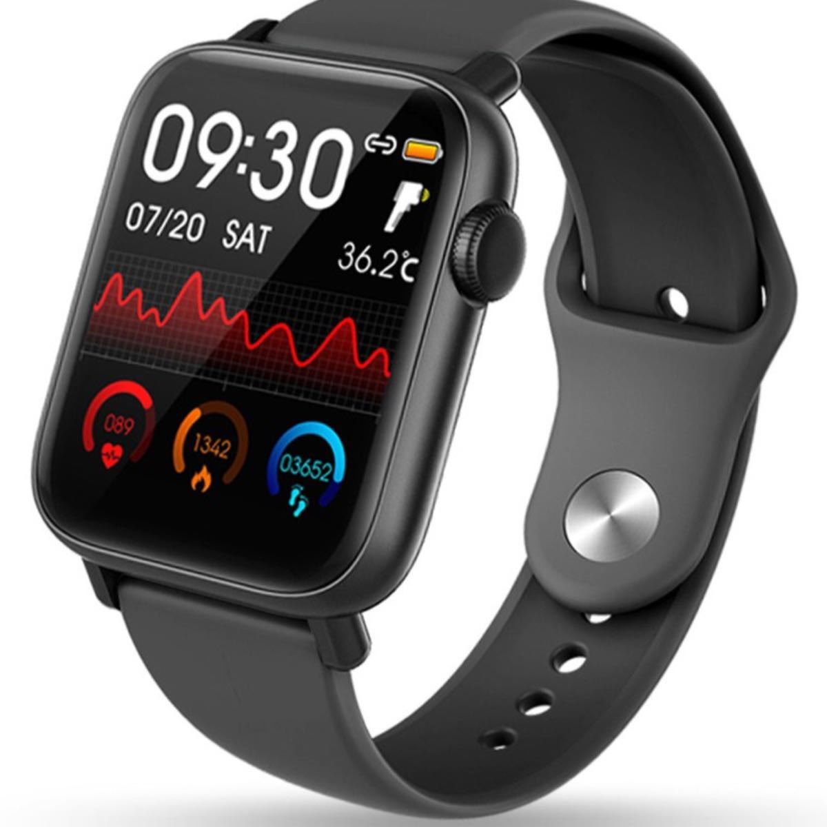 スマートウォッチ 24時間体温監視 フルタッチスクリーン血中酸素濃度計大画面 着信通知 睡眠検測 歩数計 腕時計