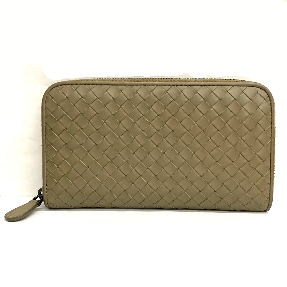 【中古】BOTTEGA VENETA ボッテガヴェネタ 長財布 ラウンドファスナー　イントレチャートレザー　ベージュ レディース　メンズ_画像2