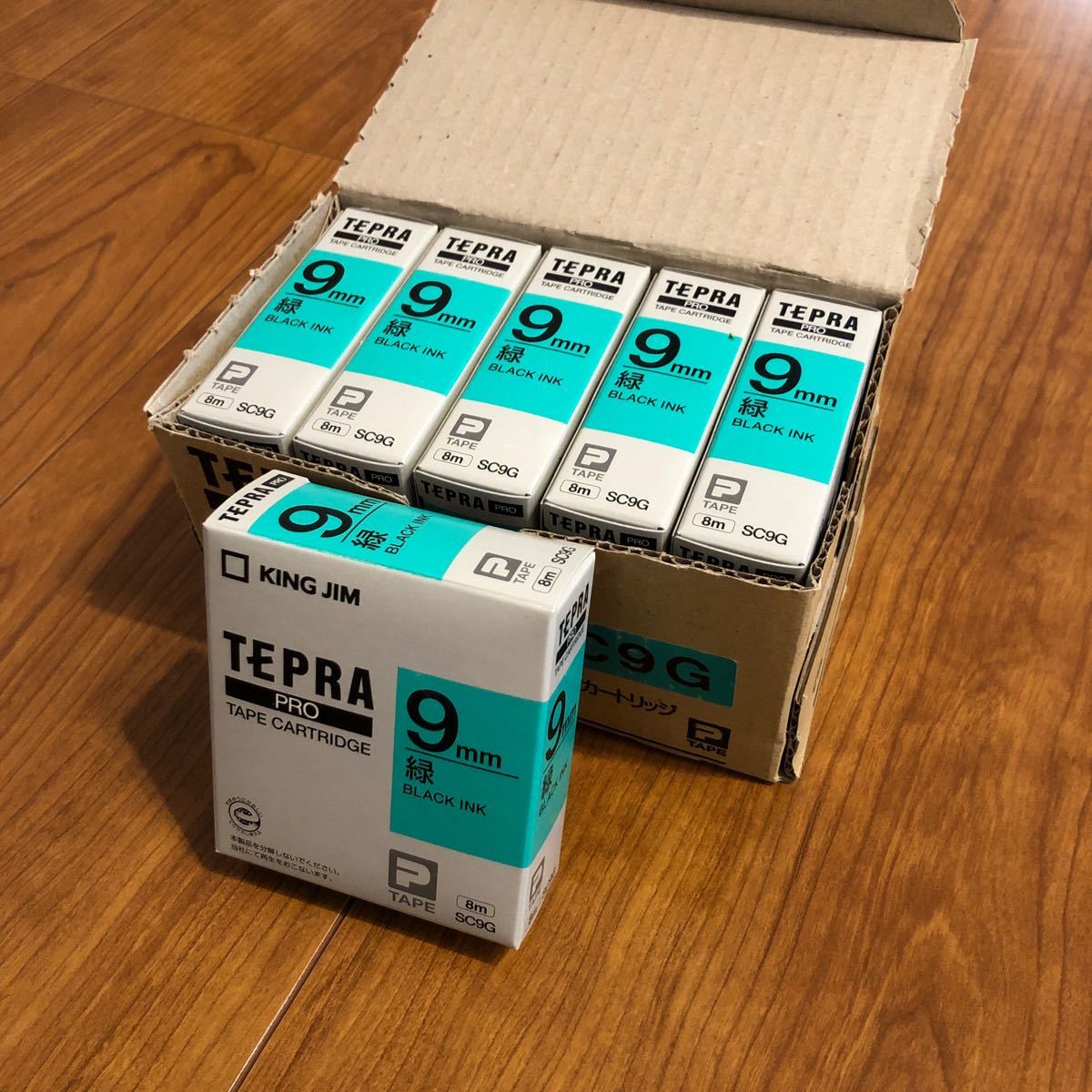 【週末限定値下げ】「テプラ」PROテープカートリッジ SC9G 9mm （パステル・緑・黒文字）