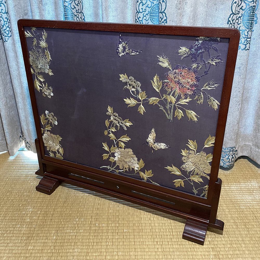 ヤフオク! - 【中国美術】 衝立 花蝶図繍片 時代物 蝶々 花卉...