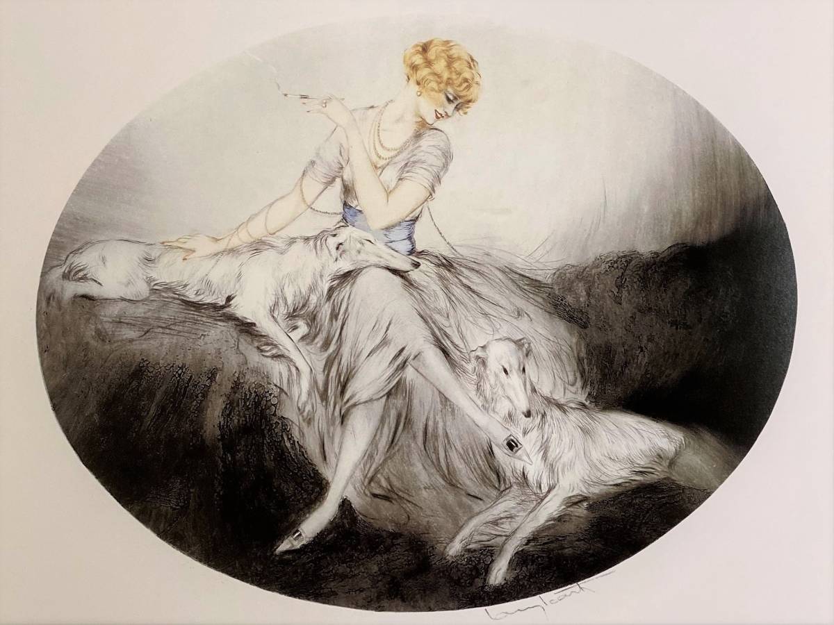  Louis *i Karl,[ woman .boruzoi dog ], rare limitation book of paintings in print .., mat frame attaching, new goods high class amount, free shipping,LOIS ICART