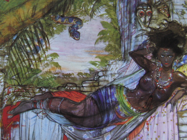 天野喜孝、「秘境アフリカの女王」、希少な大判画集より、新品高級額