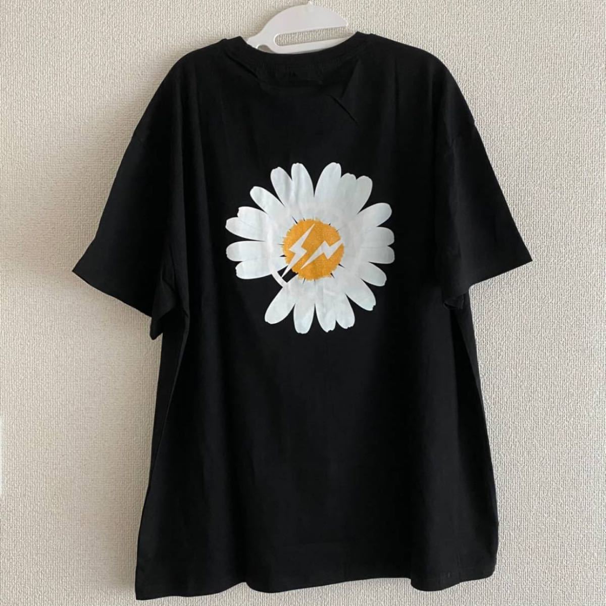 Paypayフリマ ビッグ フラワー 半袖 Tシャツ 黒 ビッグシルエット 花柄 デイジー ブラック
