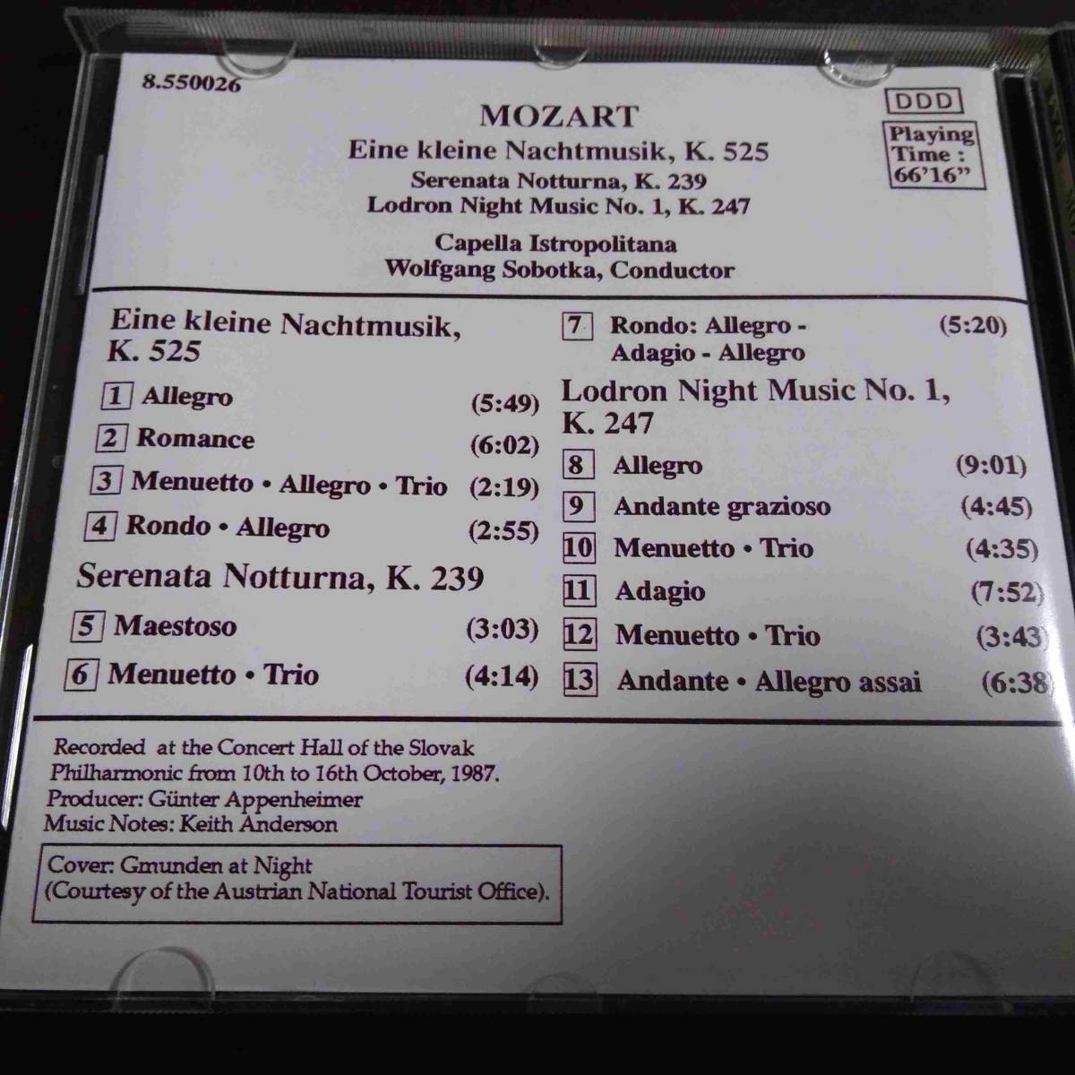 CD/NAXOS　モーツァルト：アイネ・クライネ・ナハトムジーク／セレナータ・ノットゥルナ／ディヴェルティメント第10番　N1_画像2