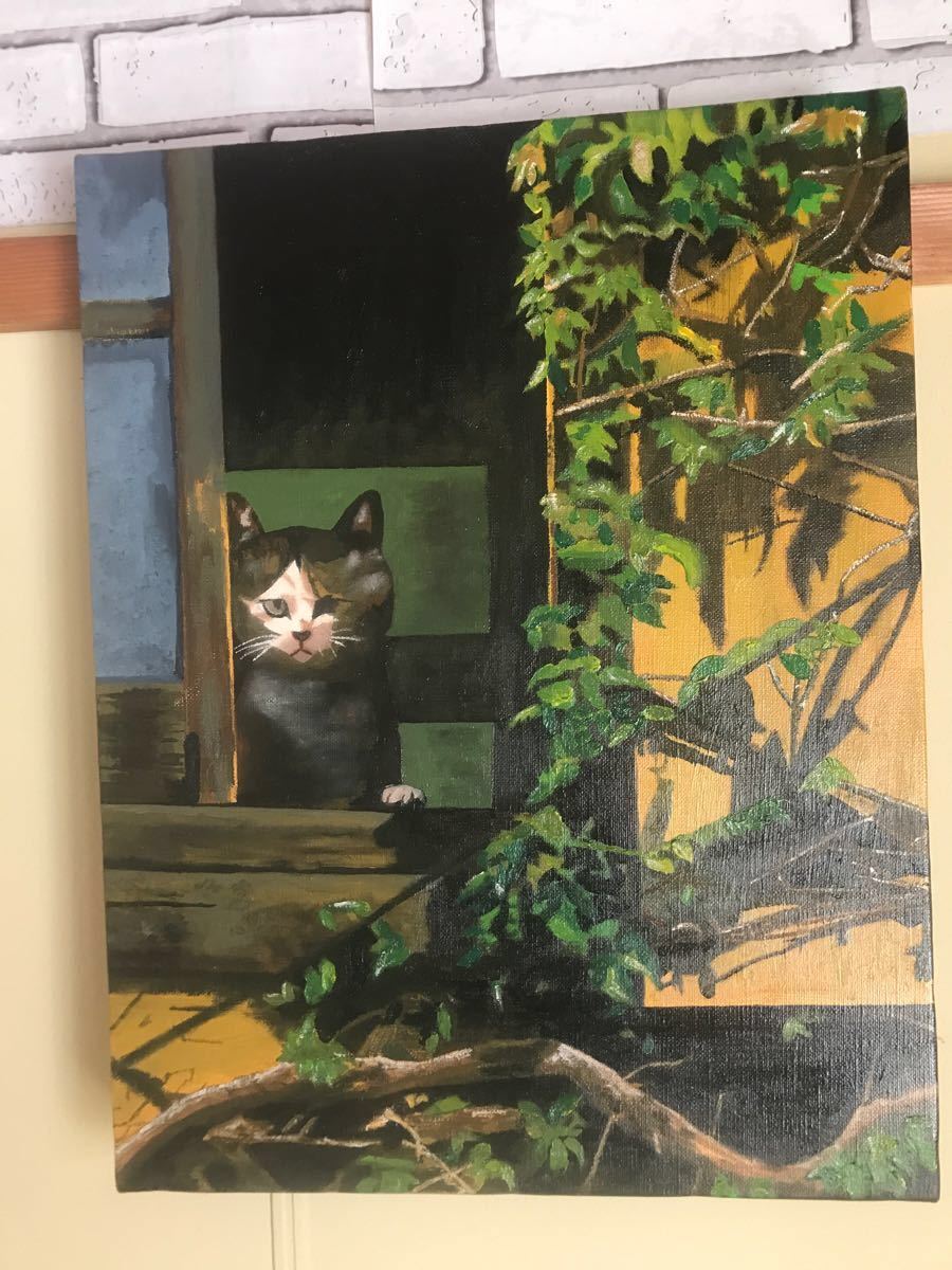 60%OFF】 「返さないよ!」 猫 鯛焼 油絵 手描き 原画 キャンバス www