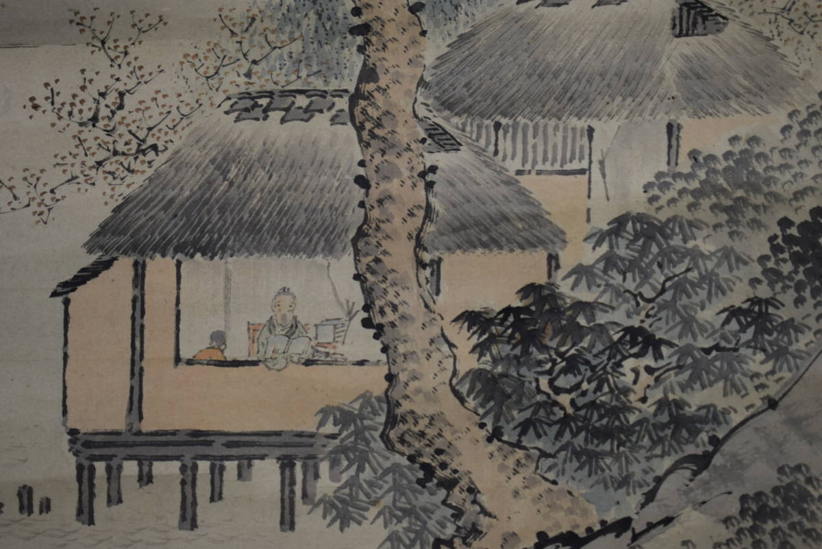 真作】//松村景文/山水人物図/布袋屋掛軸HI-239 ホビー、カルチャー
