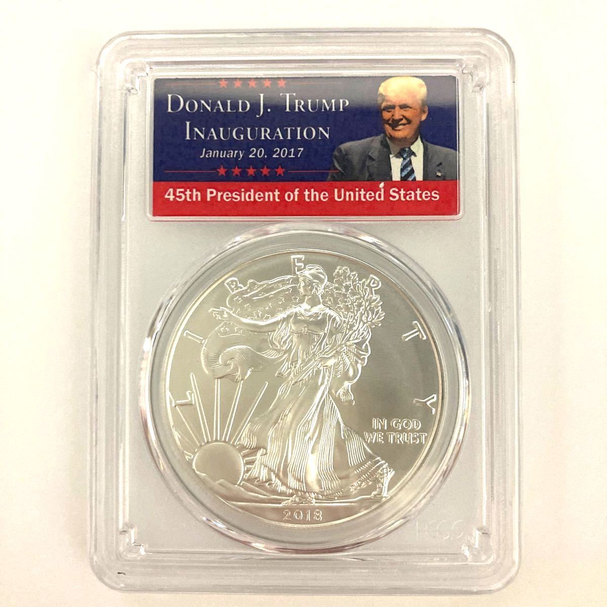最高鑑定 シルバーイーグル 銀貨 PCGS MS70 トランプ 2018 first day