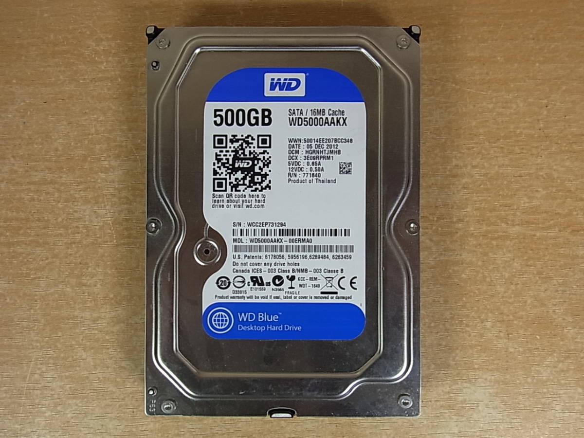 ◎H/469●ウエスタン・デジタル Western Digital☆3.5インチHDD(ハードディスク)☆500GB SATA600 7200rpm☆WD5000AAKX☆中古品_画像1