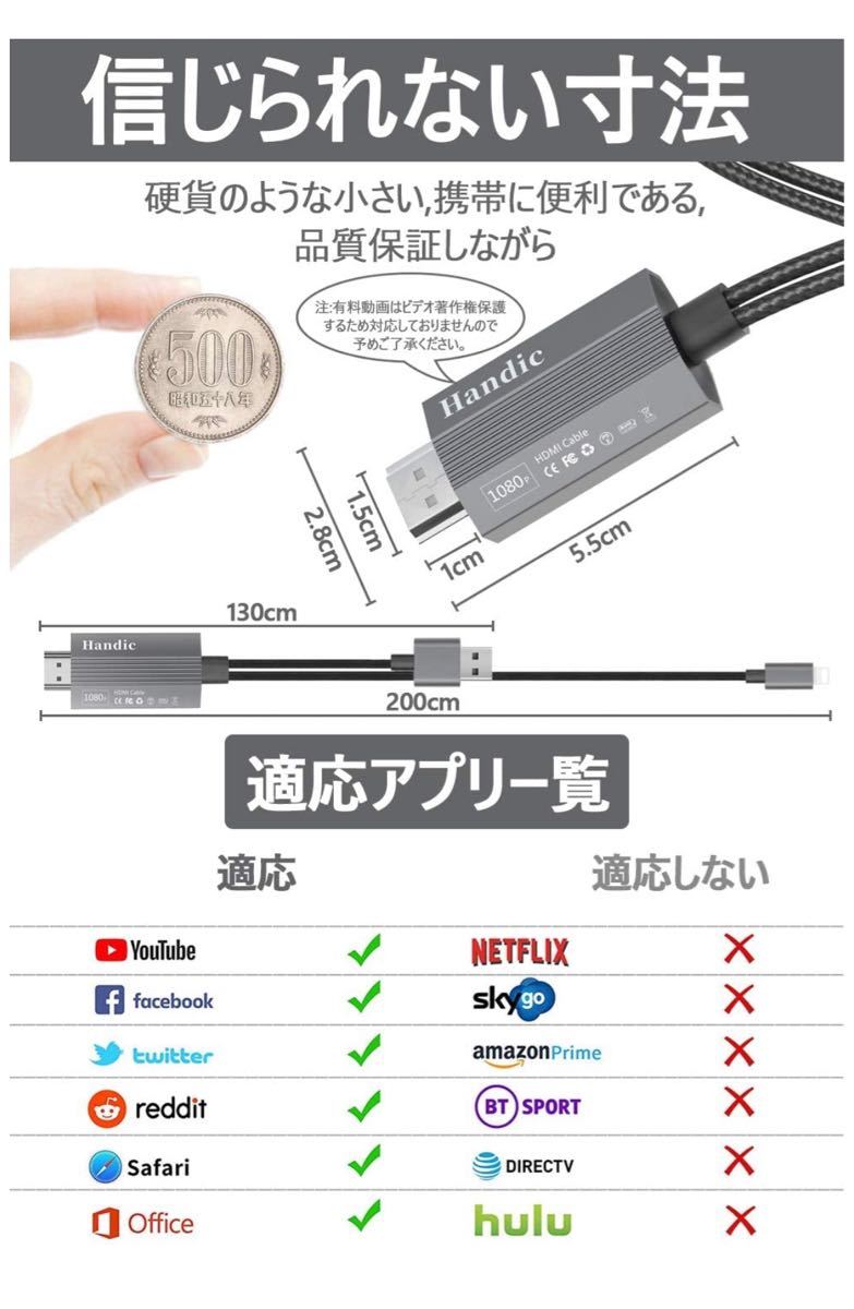 Lightning Digital AV ケーブル 接続アダプター　HDMI