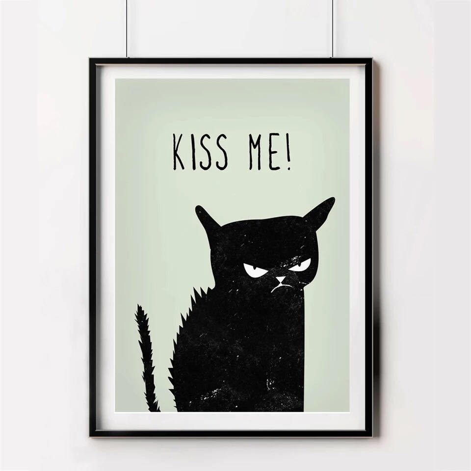 ツンデレ黒猫 ネコ ポスター かわいい キャンバスアートポスター 50