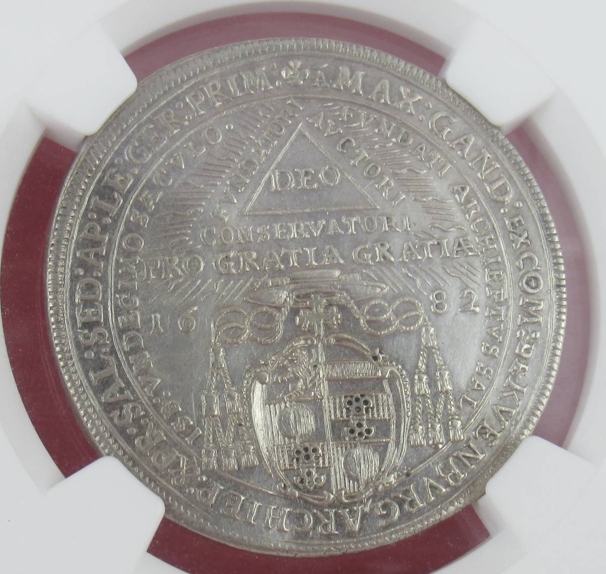 【アート】神聖ローマ帝国 1682 ザルツブルク 1/2ターラー銀貨 NGC UNC DETAILS オーストリア フリーメーソン_画像4