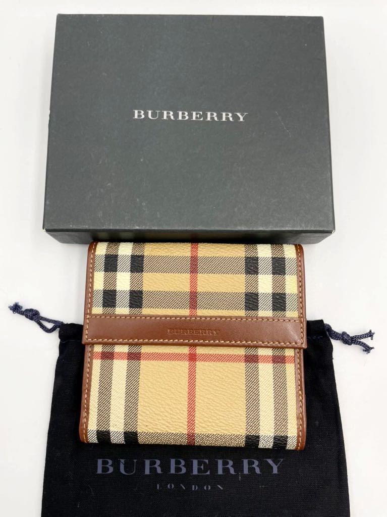 バーバリー　二つ折り財布　ブラウン×チェック　小銭入れ付き　PVC 未使用品　メンズ　レディース　BURBERRY コインケース カードケース_画像1