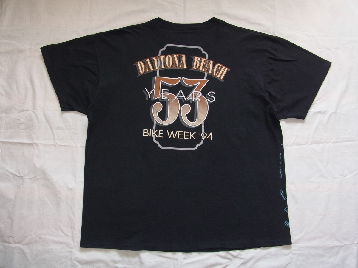 ☆ 90s USA製 ビンテージ 3D EMBLEM HARLEY-DAVIDSON ハーレーダビッドソン 1994 HAWG WILD 豚 Tシャツ sizeXXL 黒 ☆古着 総柄 80s OLD_画像8