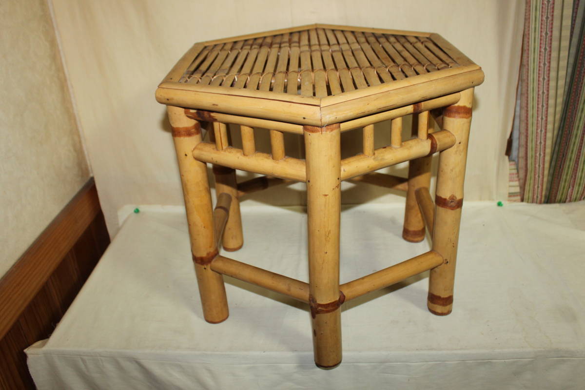 竹製 六角型 香炉台 飾り台 椅子 ベンチ テーブル/花台/盆栽台/煎茶 