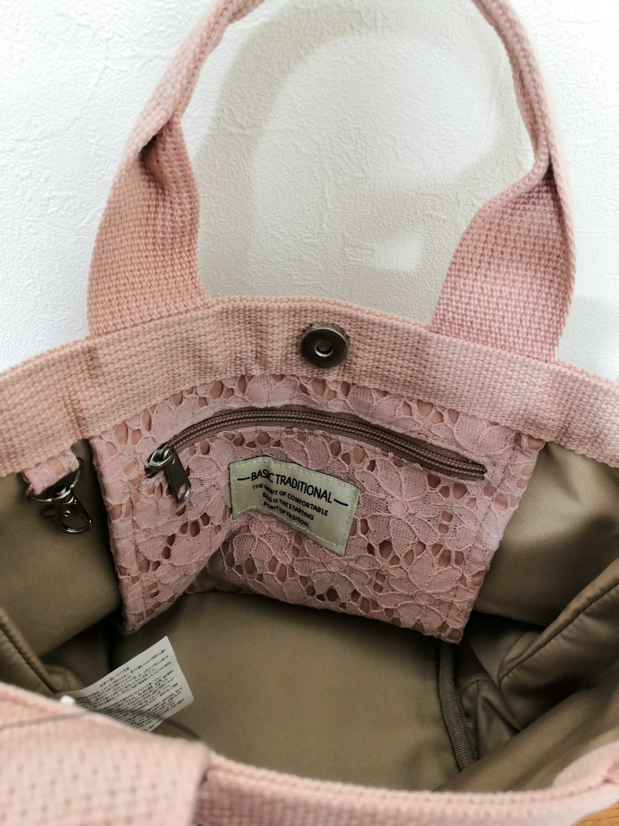 ミニ  トート 刺繍 ピンク ランチバッグ