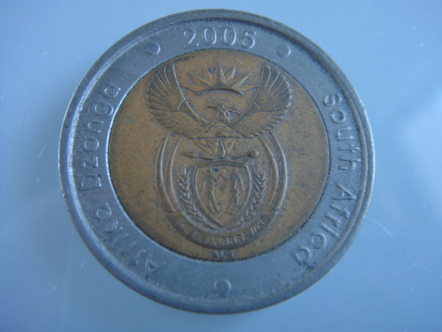 ◆ 南アフリカ 硬貨 コイン RAND【2005年】5ランド バイメタル硬貨 定形120円発送 世田谷区発送引取りも可