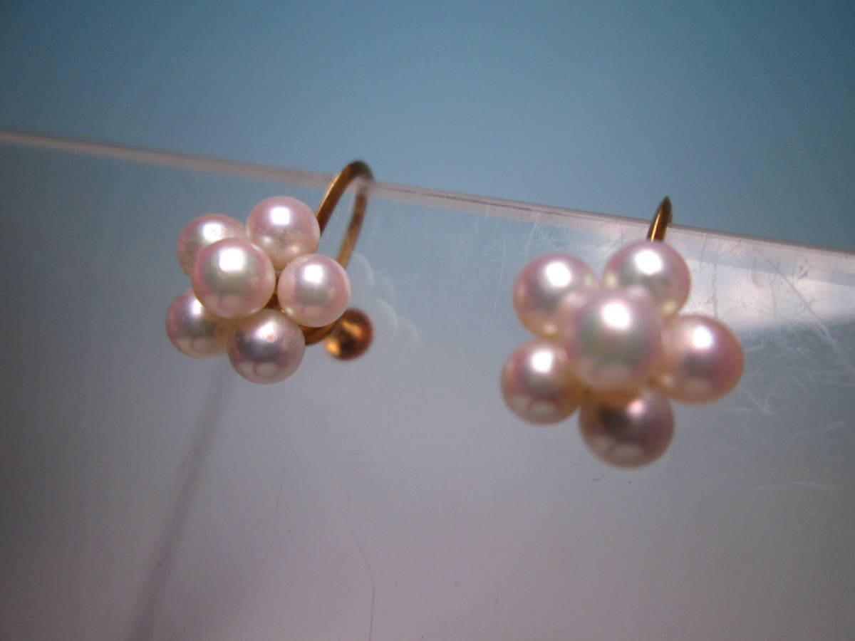 ☆K18 本真珠 可愛いお花のイヤリング 2,07g_画像3