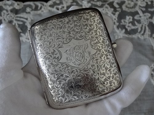 Grace アンティーク イギリス エドワーディアン 1906年 HW&Co 純銀製 (スターリグ・シルバー 925/1000) のシガレットケース 86g 美品_画像1
