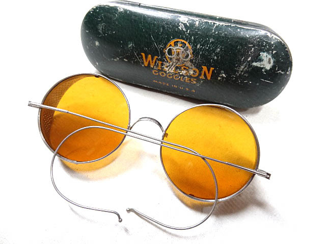 WILLSON ウィルソン USA アメリカ製 インダストリアル 丸 眼鏡 メガネ サングラス ガラス レンズ サイド ガード イエロー ブリキ缶 ケース