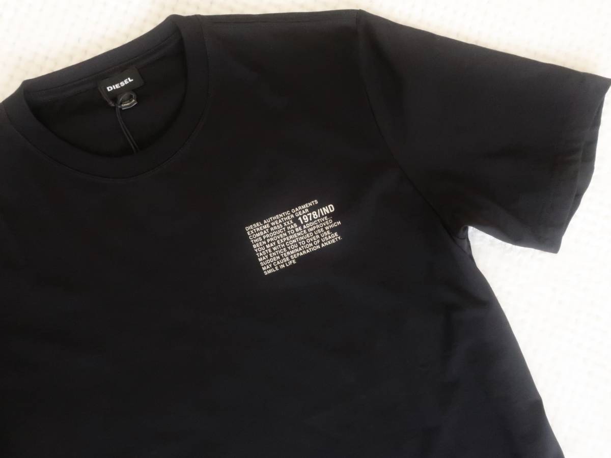 新品★ディーゼル DIESEL★シックな ブラック グラフィック Tシャツ★タン メッセージ バックプリント 黒 モノトーン XL★603_画像2