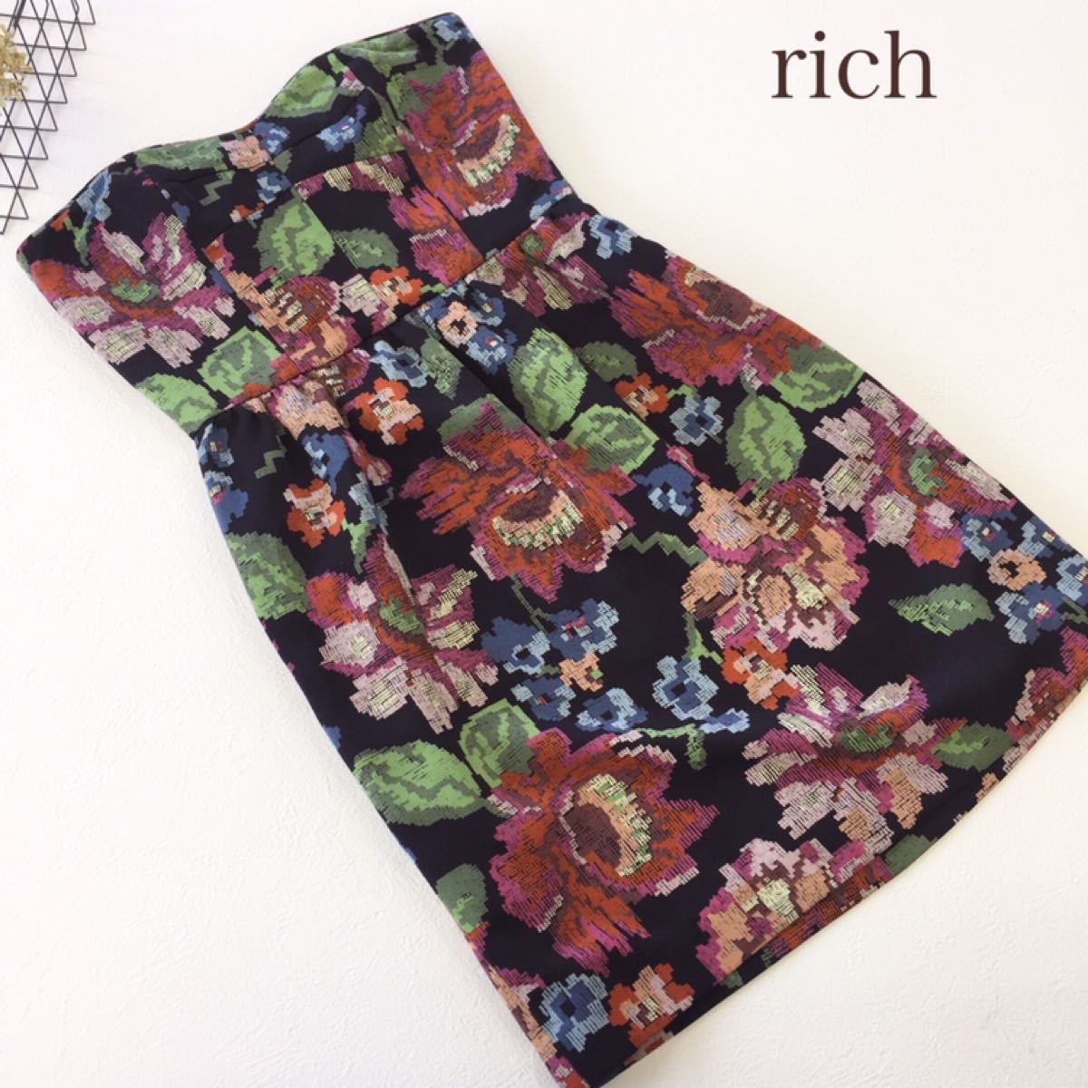 【Rich】リッチ ロイヤルアパートメント  ノースリーブワンピース 花柄 総柄 裏地付き S size