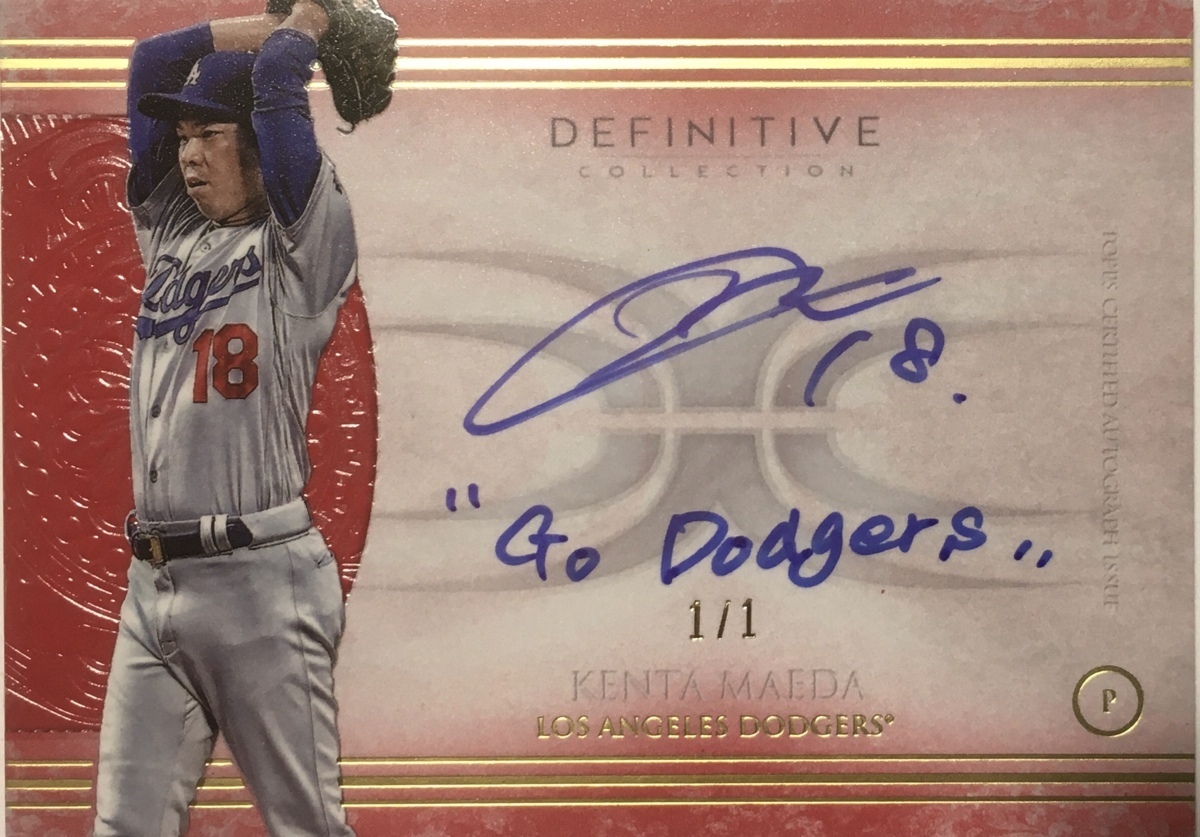 【1/1枚限定】前田健太直書きGo Dodgers入りサイン 2017 Topps Definitive Inscription Go Dodgers Auto_画像1