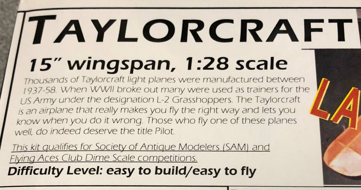 【ゴム動力機】Easy Built製Taylorcraft（L/C仕様）（翼長：15”=381mm)・・・残り4_画像2